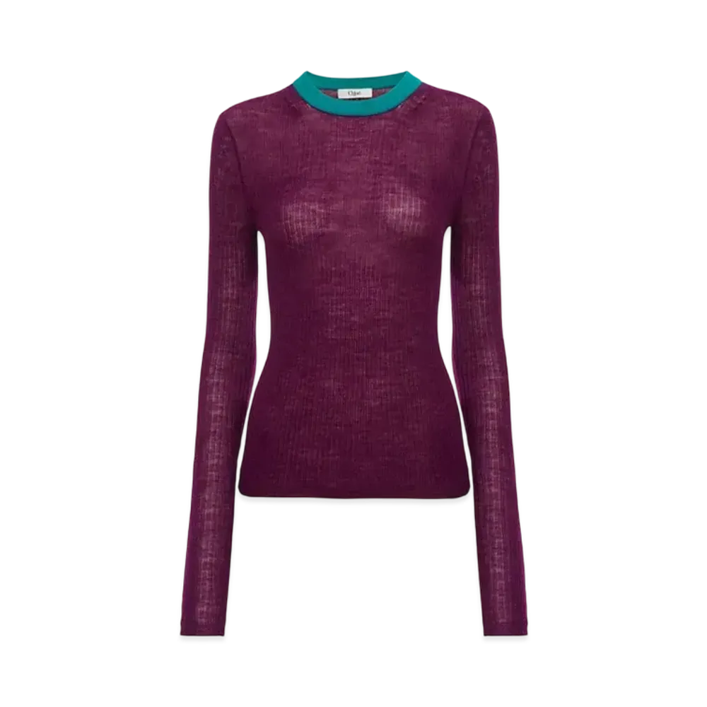 Chloe Crew-Neck Fitted Top In Wool Knit "Sparkling Purple"