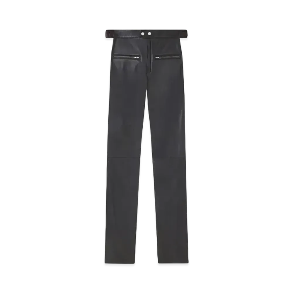 Courreges Contrast Band Biker Leather Pants "Black"