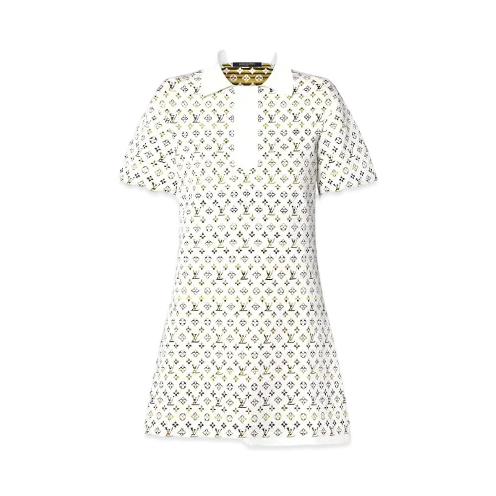 Louis Vuitton Python-Effect Monogram Jacquard Polo Dress "Blanc"