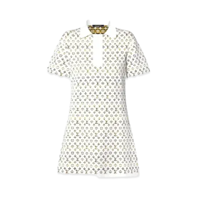 Louis Vuitton Python-Effect Monogram Jacquard Polo Dress "Blanc"