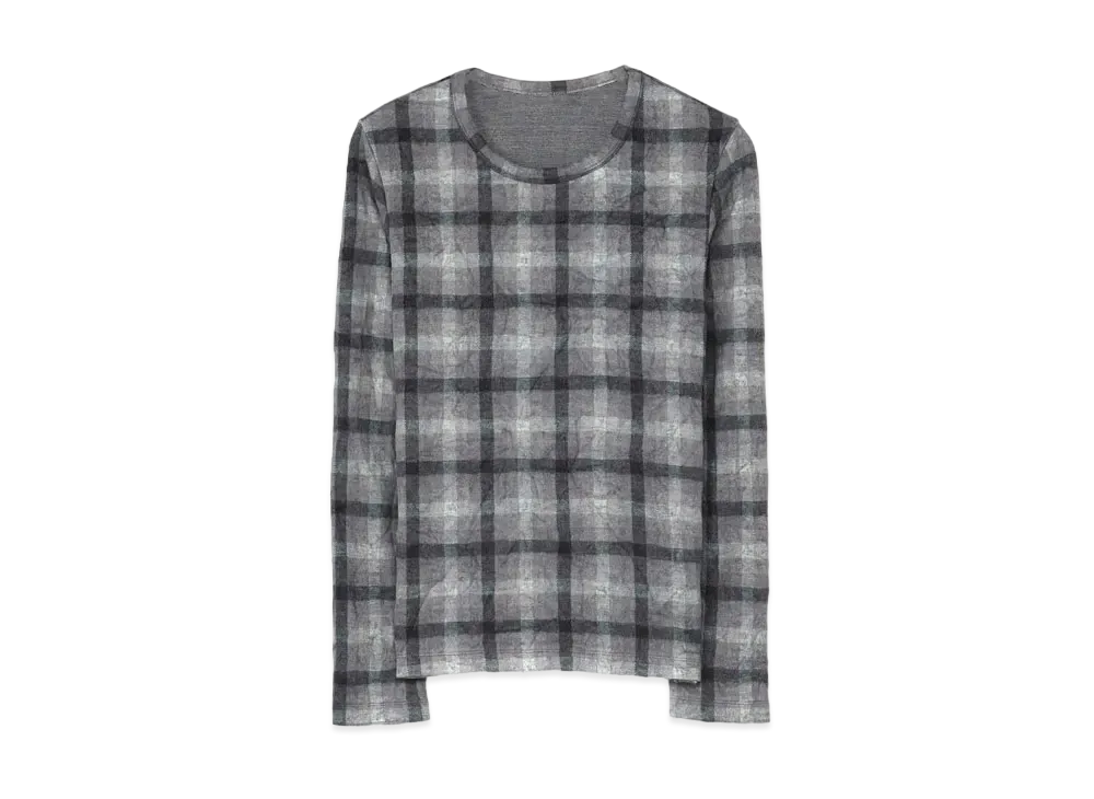 Yohji Yamamoto Y's SHAGGY CHECK JQ WRINKLE ROUND NECK LONG SLEEVE T "Gray"