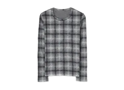 Yohji Yamamoto Y's SHAGGY CHECK JQ WRINKLE ROUND NECK LONG SLEEVE T "Gray"
