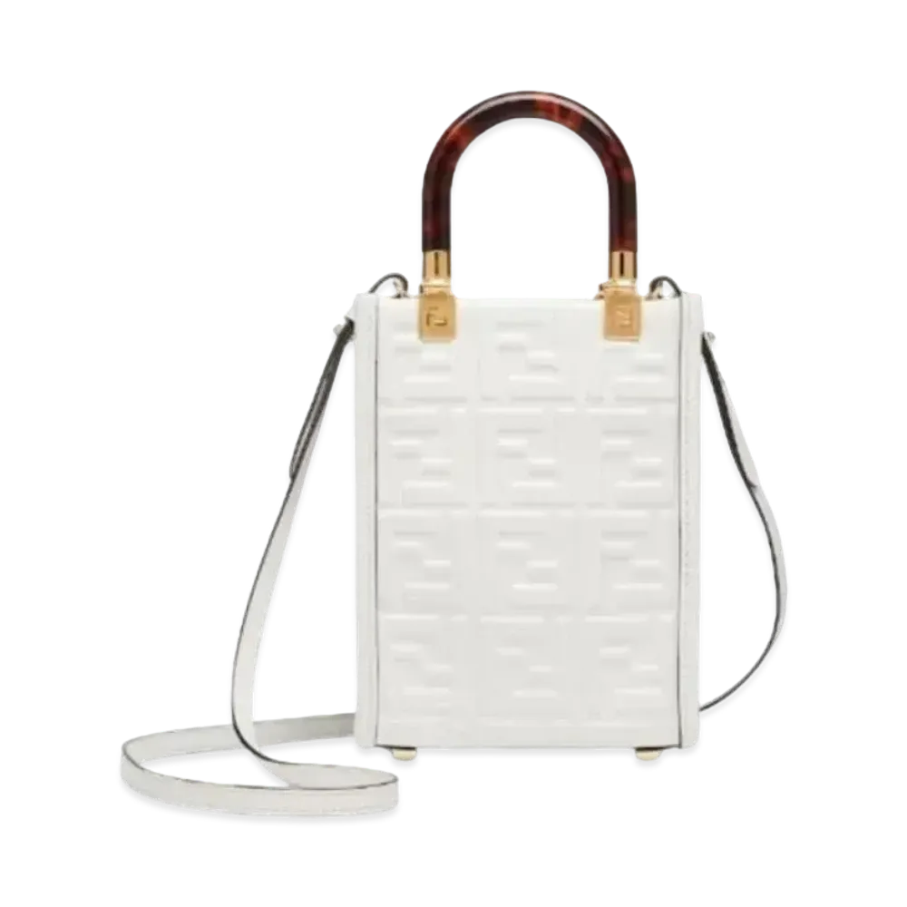 FENDI Sunshine Shopper Mini Leather Bag "White"