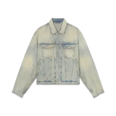 KENZO 'DRAWN VARSITY' Denim Trucker Jacket "Stone Bl Dirty Blue Denim"