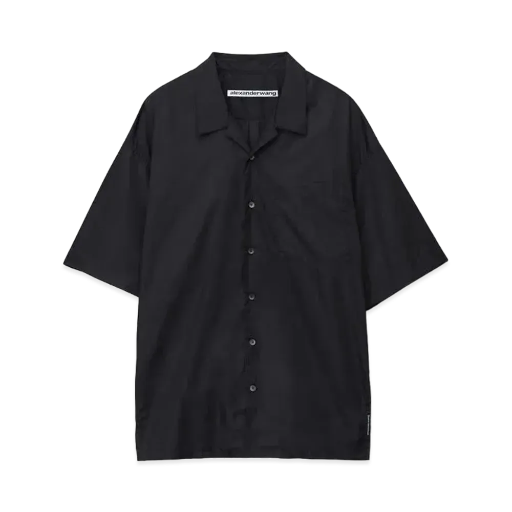 Alexander Wang Crisp Nylon Camp Shirt "Black"