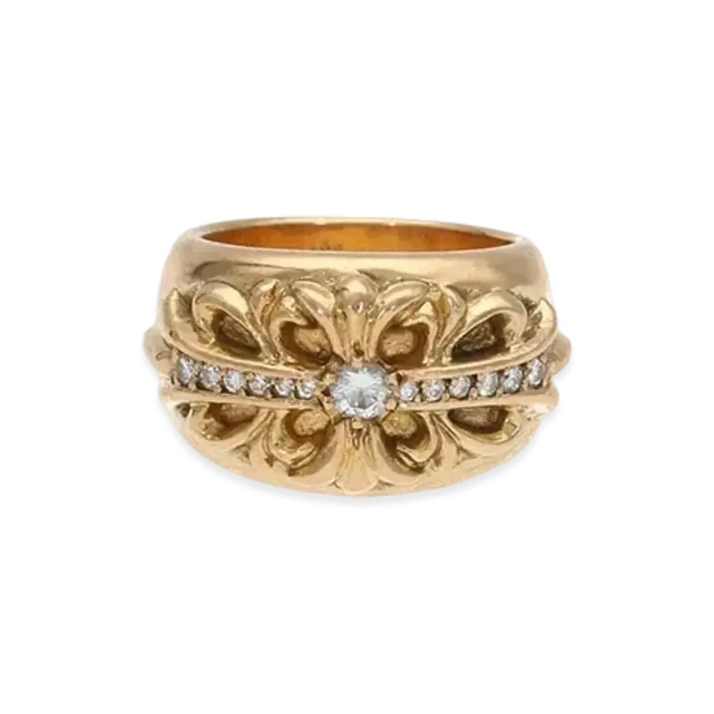 Chrome Hearts 22K Floral Cross Pave Diamond Ring "Yellow Gold"