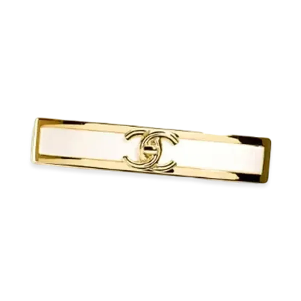 CHANEL Hair Clip Metal & Resin "Gold/Pearly White"