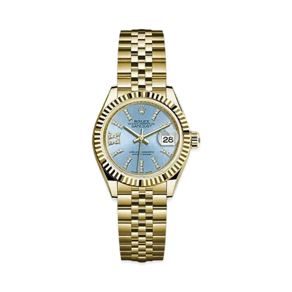 ROLEX Datejust 28 Cornflower Blue Stripe Dial 10P Diamonds 279178G