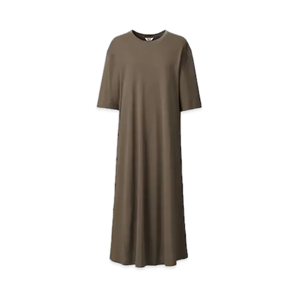 Uniqlo U 24SS Crepe Cotton Snap Dress "Dark Brown"