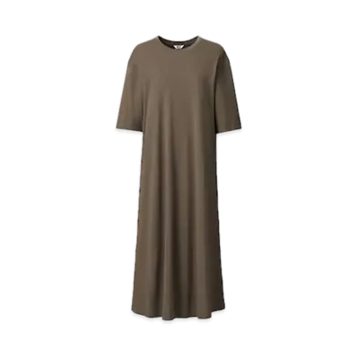 Uniqlo U 24SS Crepe Cotton Snap Dress "Dark Brown"