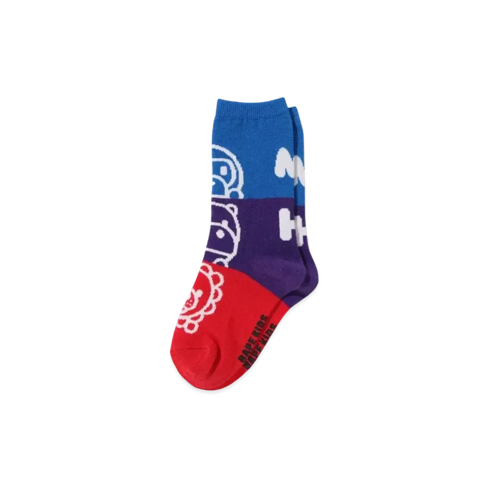 A BATHING APE Milo Friends Color Block Socks "Blue"