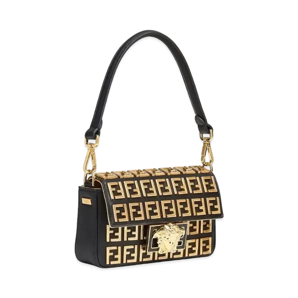 FENDI x Versace Fendace Black Leather Bag With Gold FF Motif "Gold"