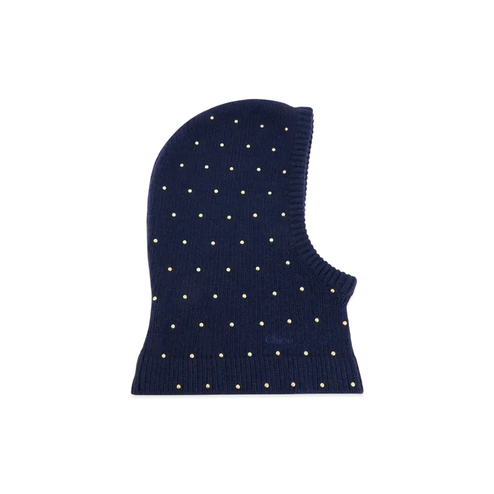 Chloe The Chloe Cabochon Knit Balaclava In Wool and Cashmere "Classic Navy"