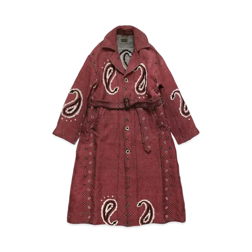 KAPITAL Rug Paisley Linen Wool Dragging Coat "Red"