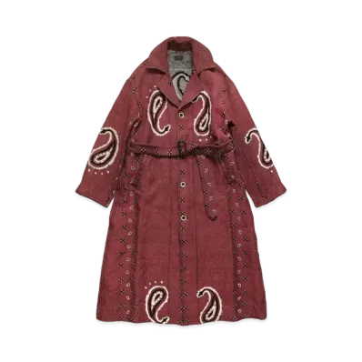 KAPITAL Rug Paisley Linen Wool Dragging Coat "Red"