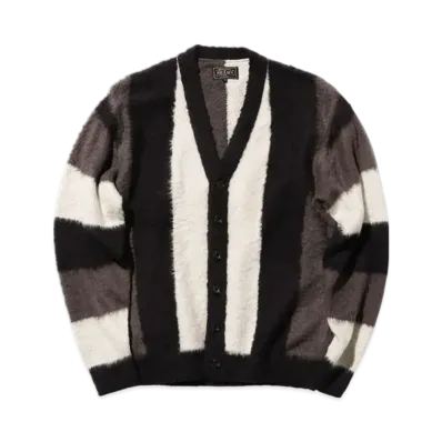 BEAMS Cardigan Stripe Cotton Shaggy "Black"