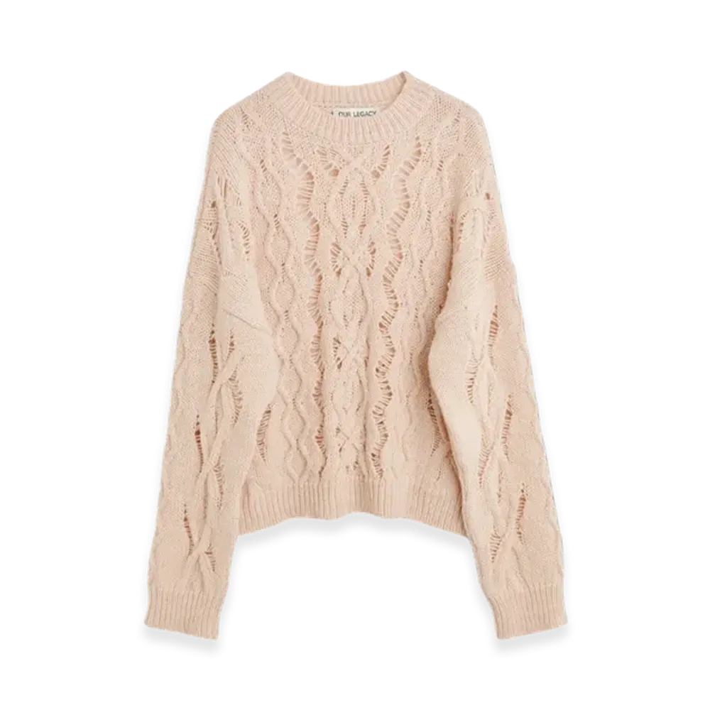 OUR LEGACY Cable Sonar Roundneck "Delicate Pink Fisherman Wool"