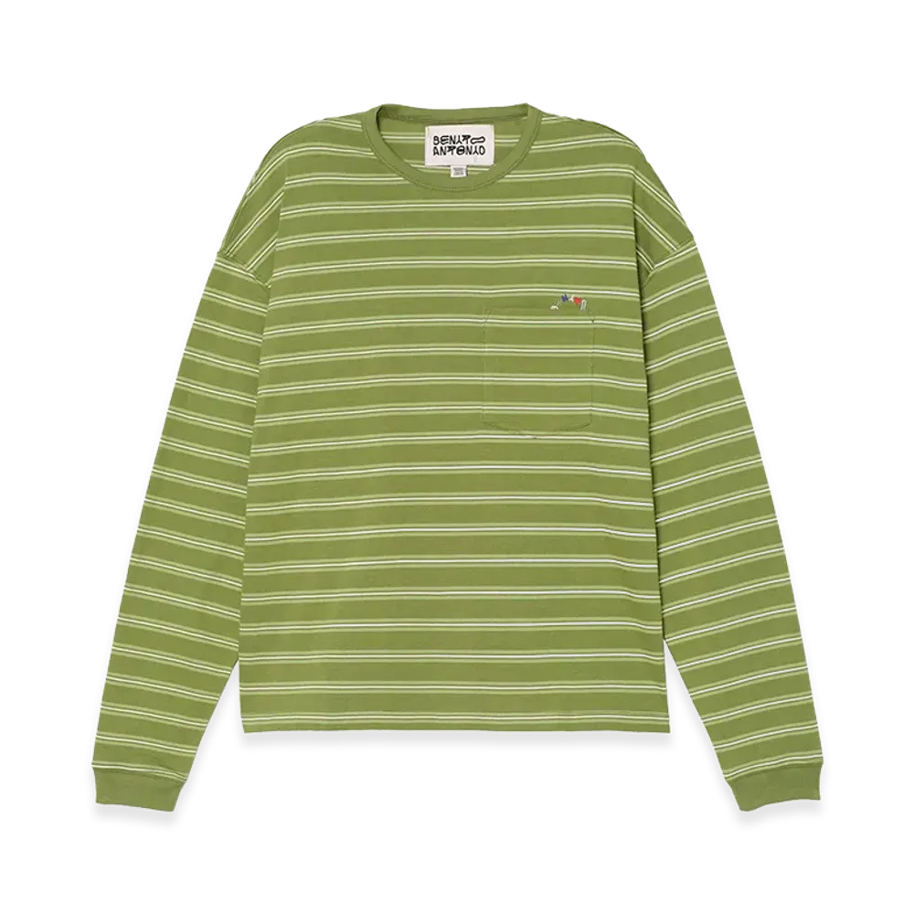 ZARA x Bad Bunny Benito Antonio Embroidered Pocket Striped Tee "Green"