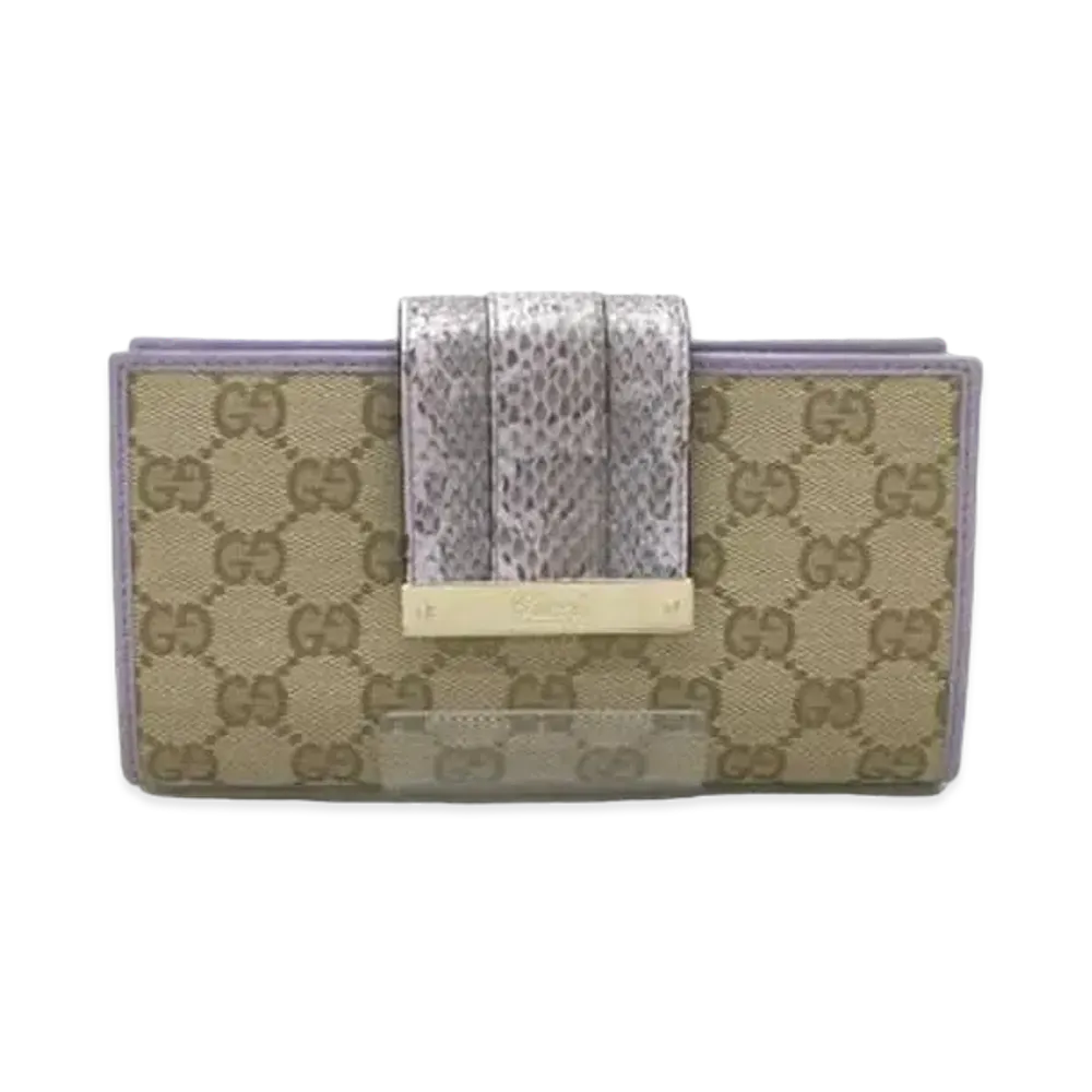 GUCCI Strap Long Wallet Exotic GG Canvas Python "Lavender"