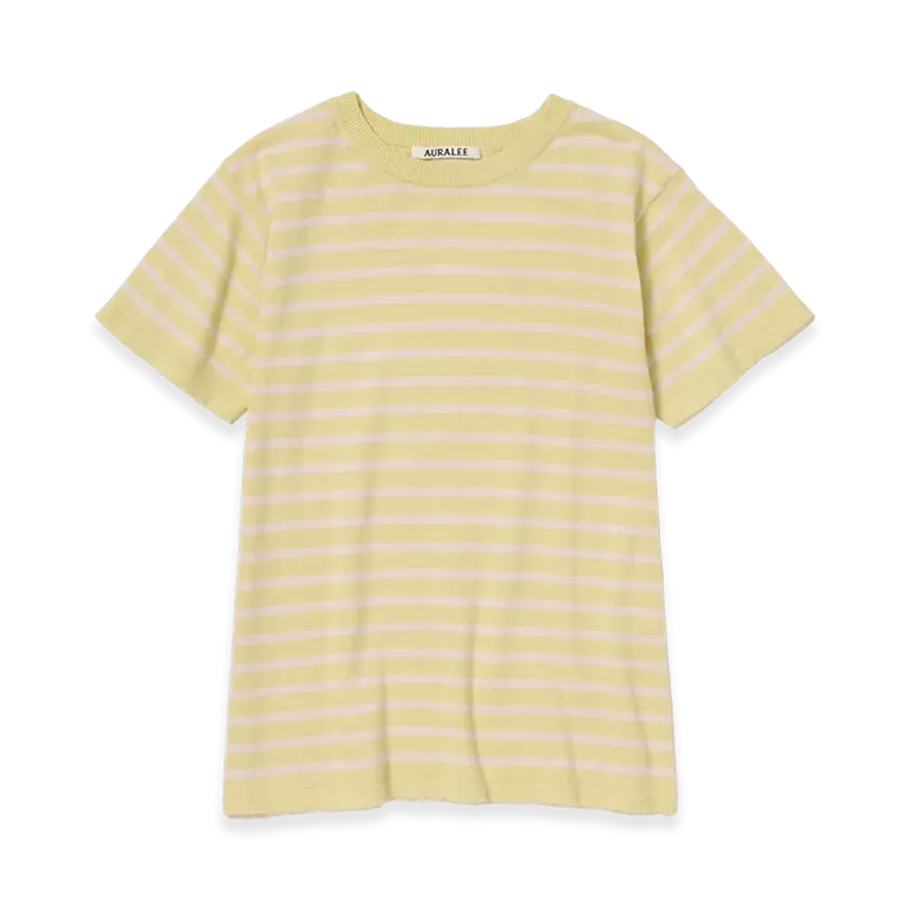 AURALEE Women's High Gauge Cotton Knit Tee "Yellow Pink Stripe"