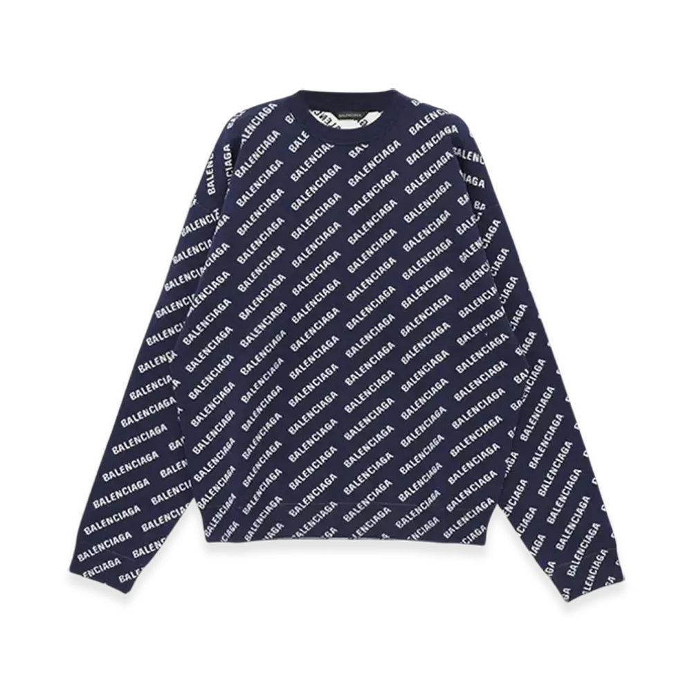 BALENCIAGA Mini Allover Logo Sweater "Navy"