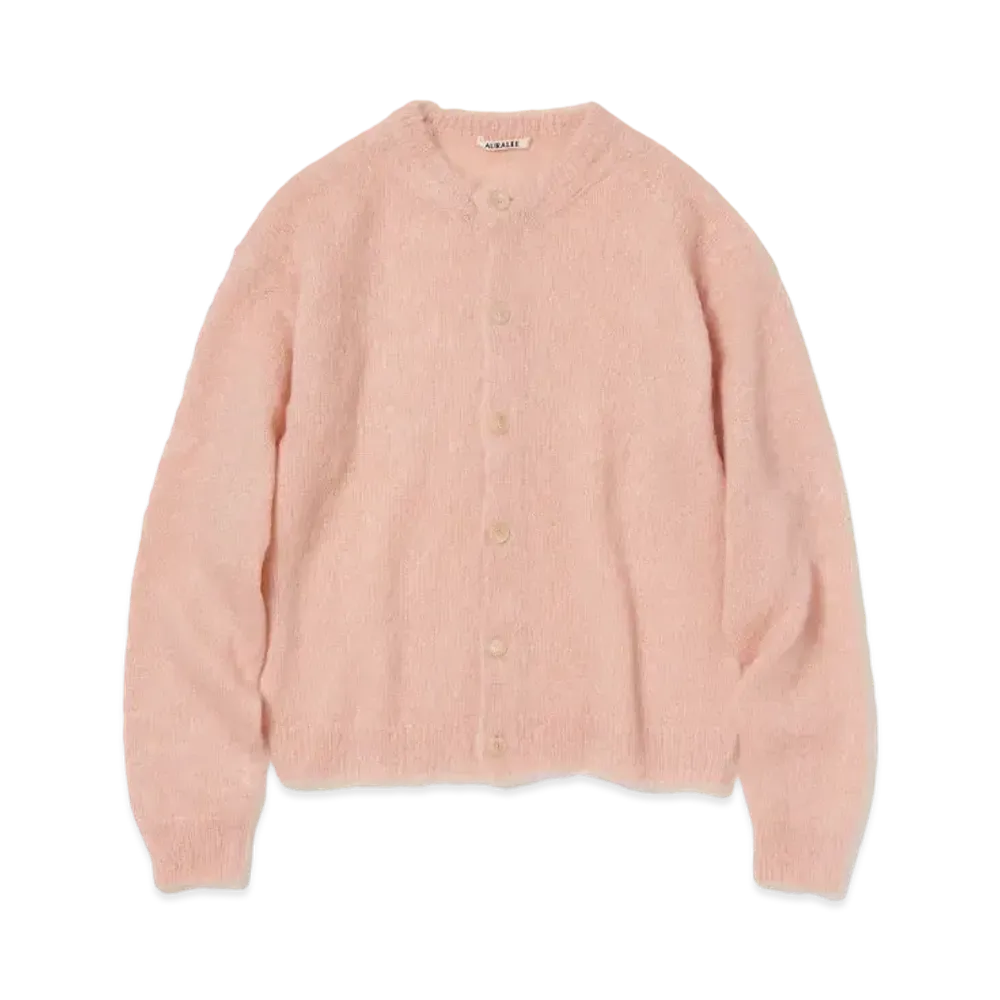 AURALEE Brushed Super Kid Mohair Knit Cardigan "Pink Beige"