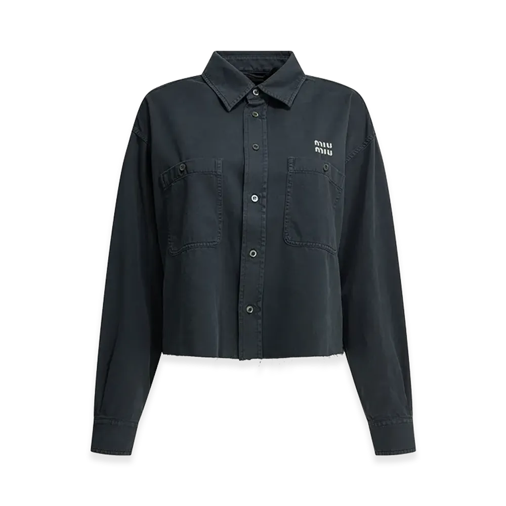 MIU MIU Women's Raw-Cut Hem Light Denim Shirt "Gray"