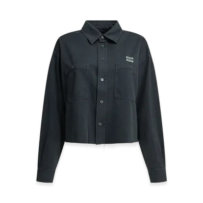 MIU MIU Women's Raw-Cut Hem Light Denim Shirt "Gray"