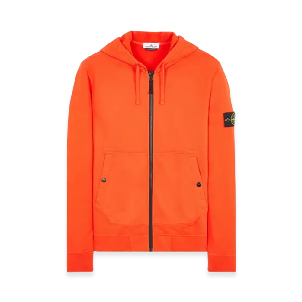 Stone Island 61620 Brushed Cotton Fleece Garment Dyed Full Zip Hooded Sweatshirt - 23FW "Lobster Red"