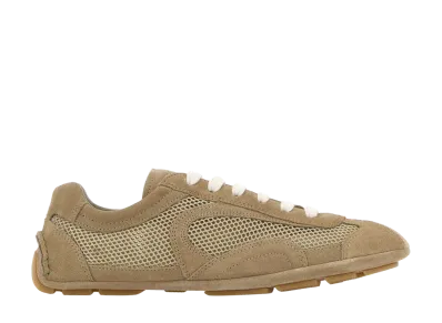 PRADA Women's Beige Suede And Mesh Montecarlo Sneakers "Beige"