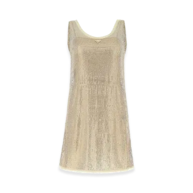 PRADA Women's Embellished Mesh Mini Dress "Gold"
