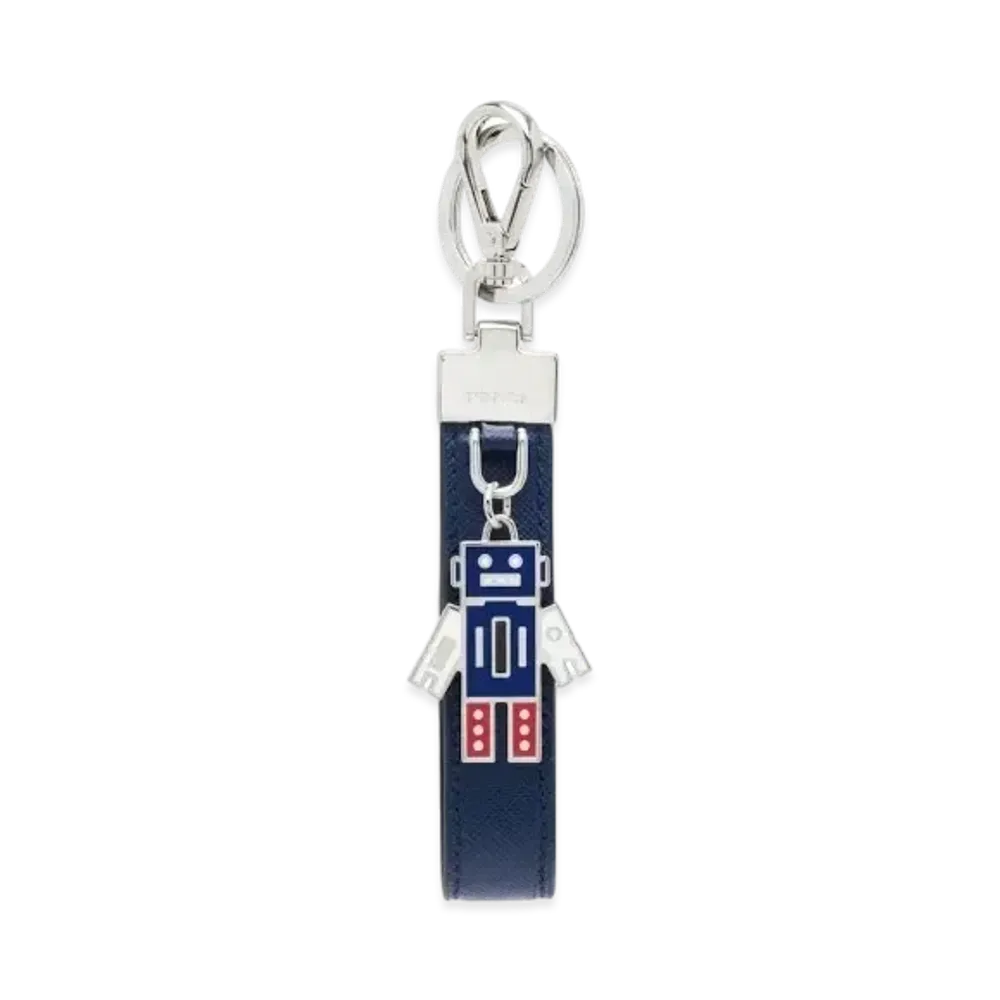 PRADA Saffiano Leather Keychain "Navy"