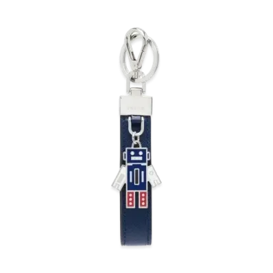 PRADA Saffiano Leather Keychain "Navy"
