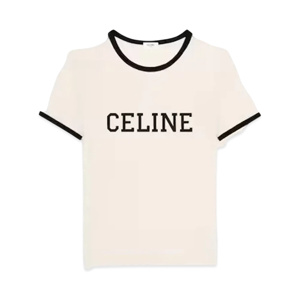 CELINE Men's Regular T-Shirt in Cotton Jersey "Washed White/ Black"