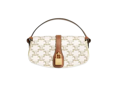 CELINE Clutch On Strap In Triomphe Canvas And Calfskin "White/Tan"