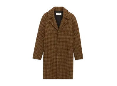 CELINE Mac Coat With 3 Buttons / Houndstooth Wool "Dark Brown/Camel"