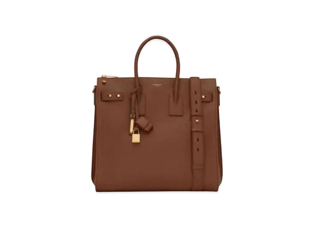 SAINT LAURENT Sac De Jour North/South Tote In Grained Leather "Toast Brown"