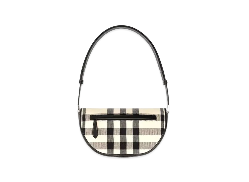 Burberry Small Check Canvas & Leather Olympia Bag "Butter Milk Beige/Black"