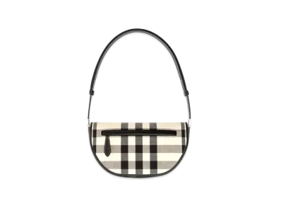 Burberry Small Check Canvas & Leather Olympia Bag "Butter Milk Beige/Black"