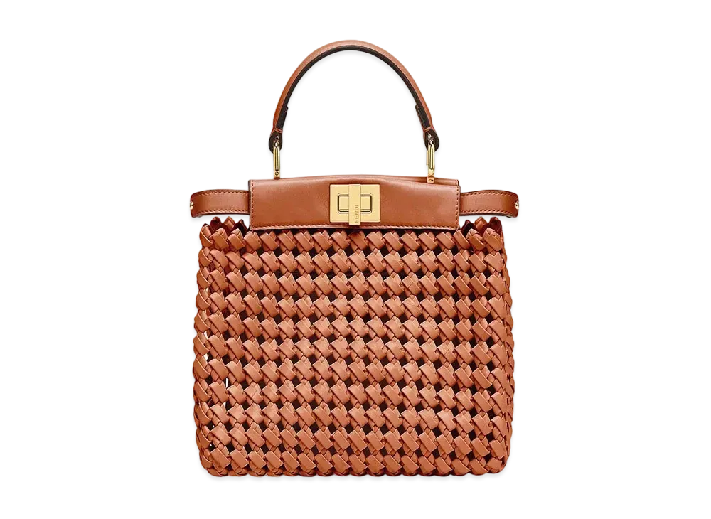FENDI Peekaboo Mini Leather Woven Bag "Brown"