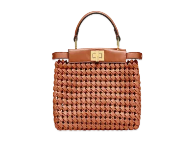 FENDI Peekaboo Mini Leather Woven Bag "Brown"