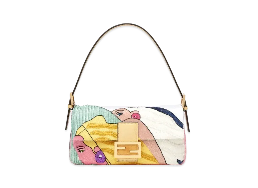 FENDI Baguette 1997 Satin Bag Beads Embroidery "Multicolor"