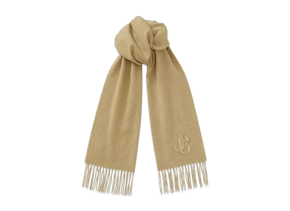Jimmy Choo Charles Recycled Cashmere Scarf With JC Embroidery "Cammello"