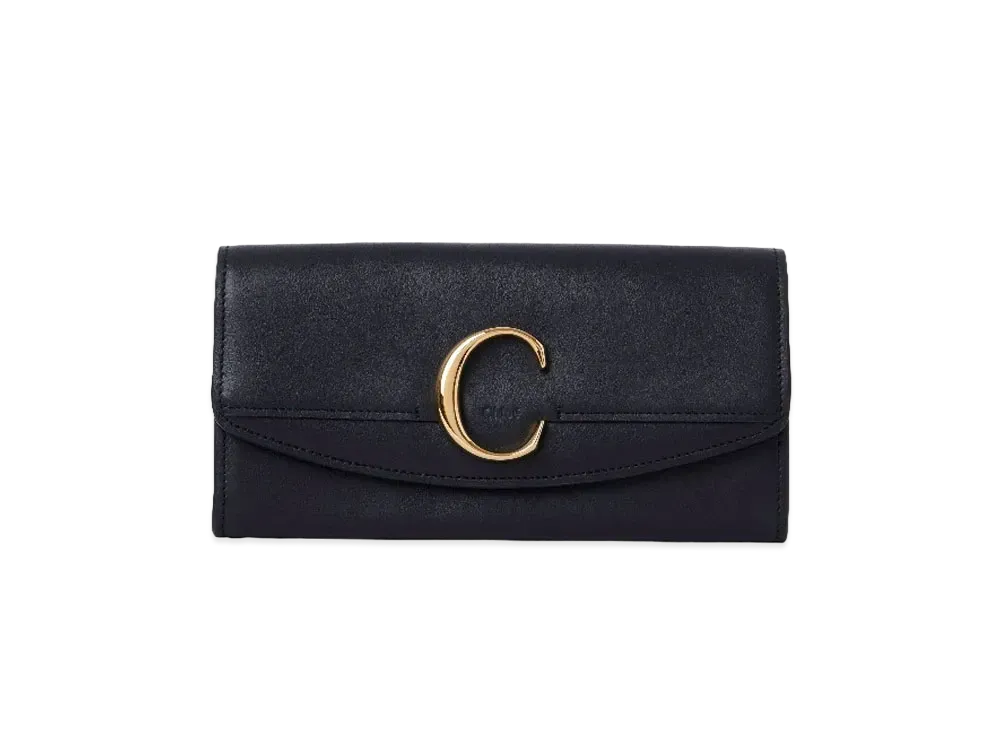 Chloe Chloe Long Wallet With Flap In Shiny Calfskin "Black"