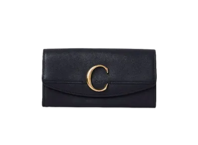 Chloe Chloe Long Wallet With Flap In Shiny Calfskin "Black"