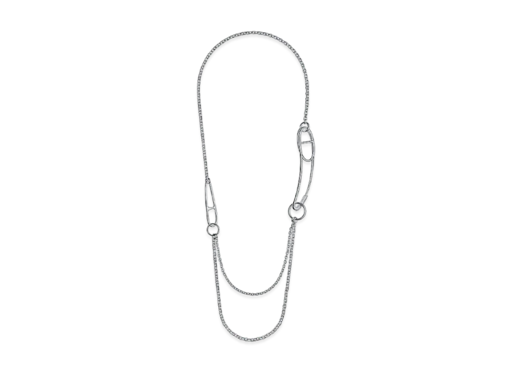 Hermes Chaine D'ancre Punk Long Double Necklace "Silver"