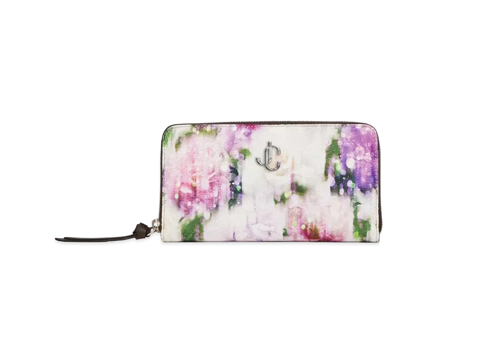 JIMMY CHOO PIPPA Seasonal Printed Soft Grainy Curf Leather Wallet "Blossom"