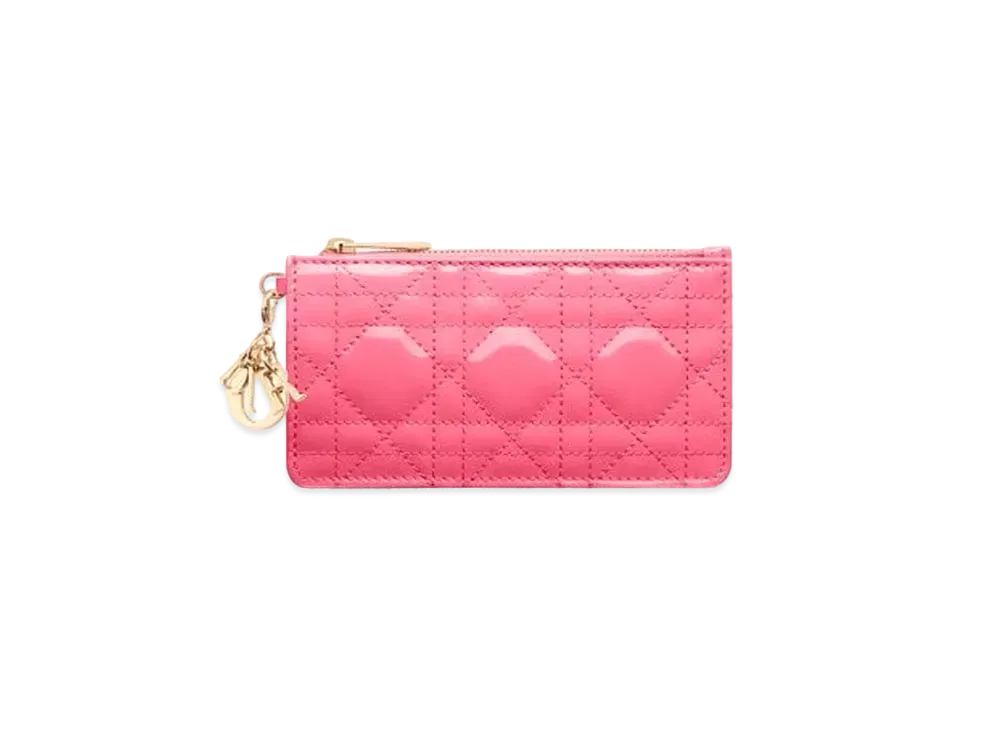 Dior Lady Dior Small Zip Card Holder Canage Patent Calfskin "Piony Pink"