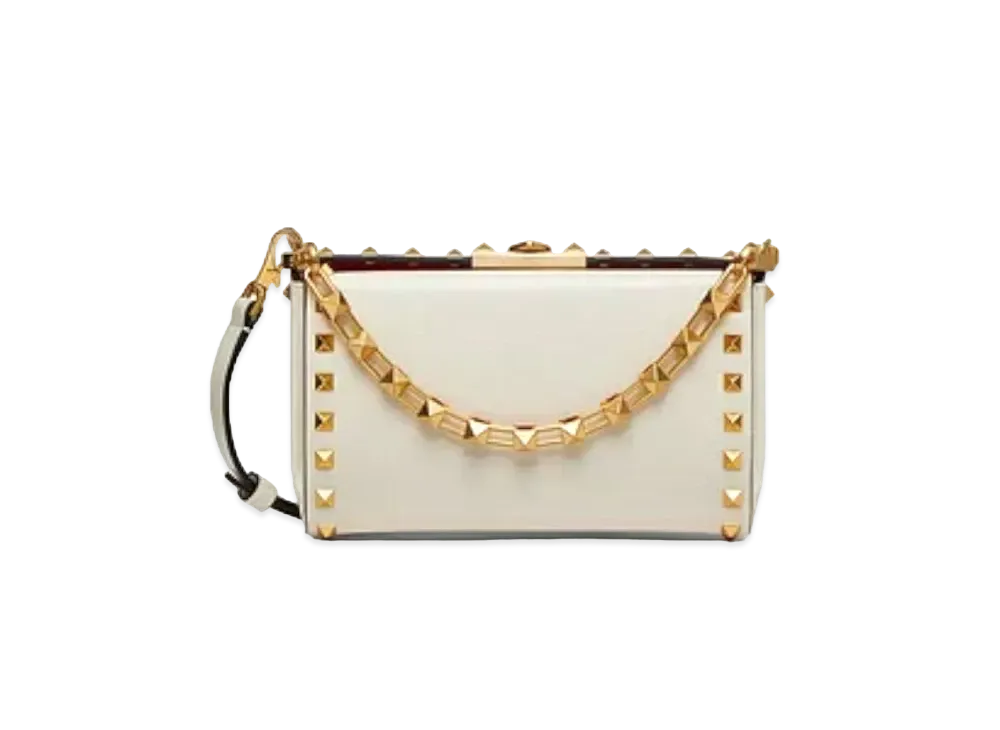 Valentino Rockstud Alcove Grainy Calfskin Clutch "Light Ivory"