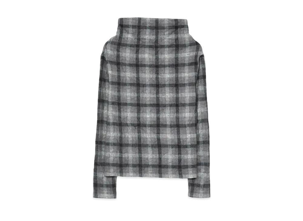 Yohji Yamamoto Y's SHAGGY CHECK JQ WRINKLE OFF NECK LONG SLEEVE T "Gray"